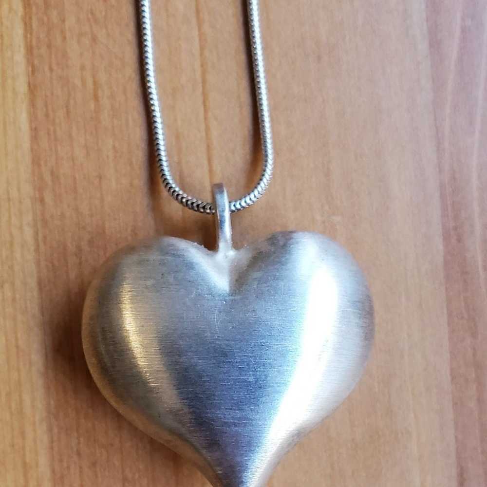 Vintage Sterling Silver Puffy Heart Necklace - image 2