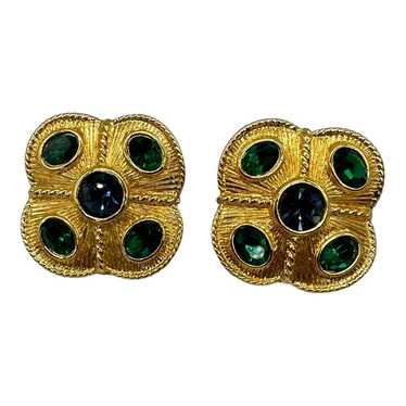 Napier 1990 Byzantium Green Blue Rhinestone Earri… - image 1