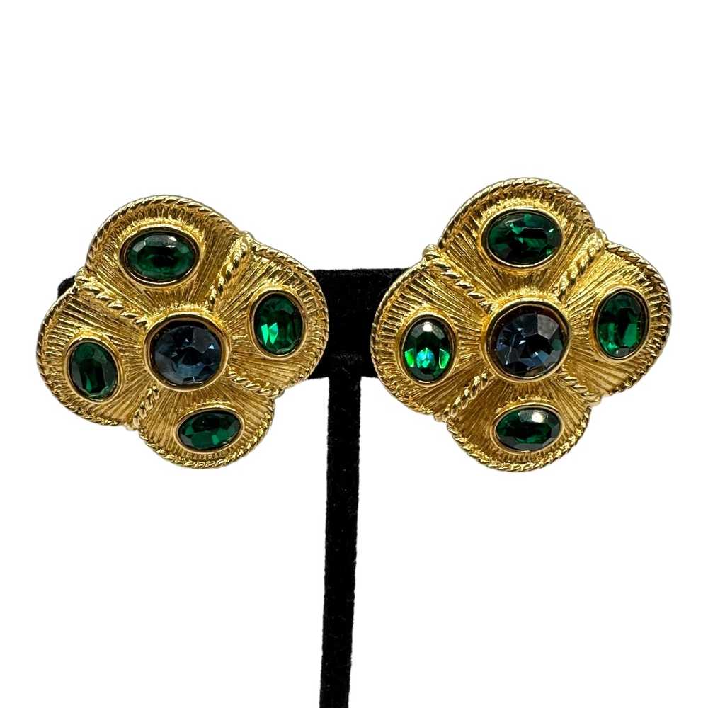 Napier 1990 Byzantium Green Blue Rhinestone Earri… - image 4