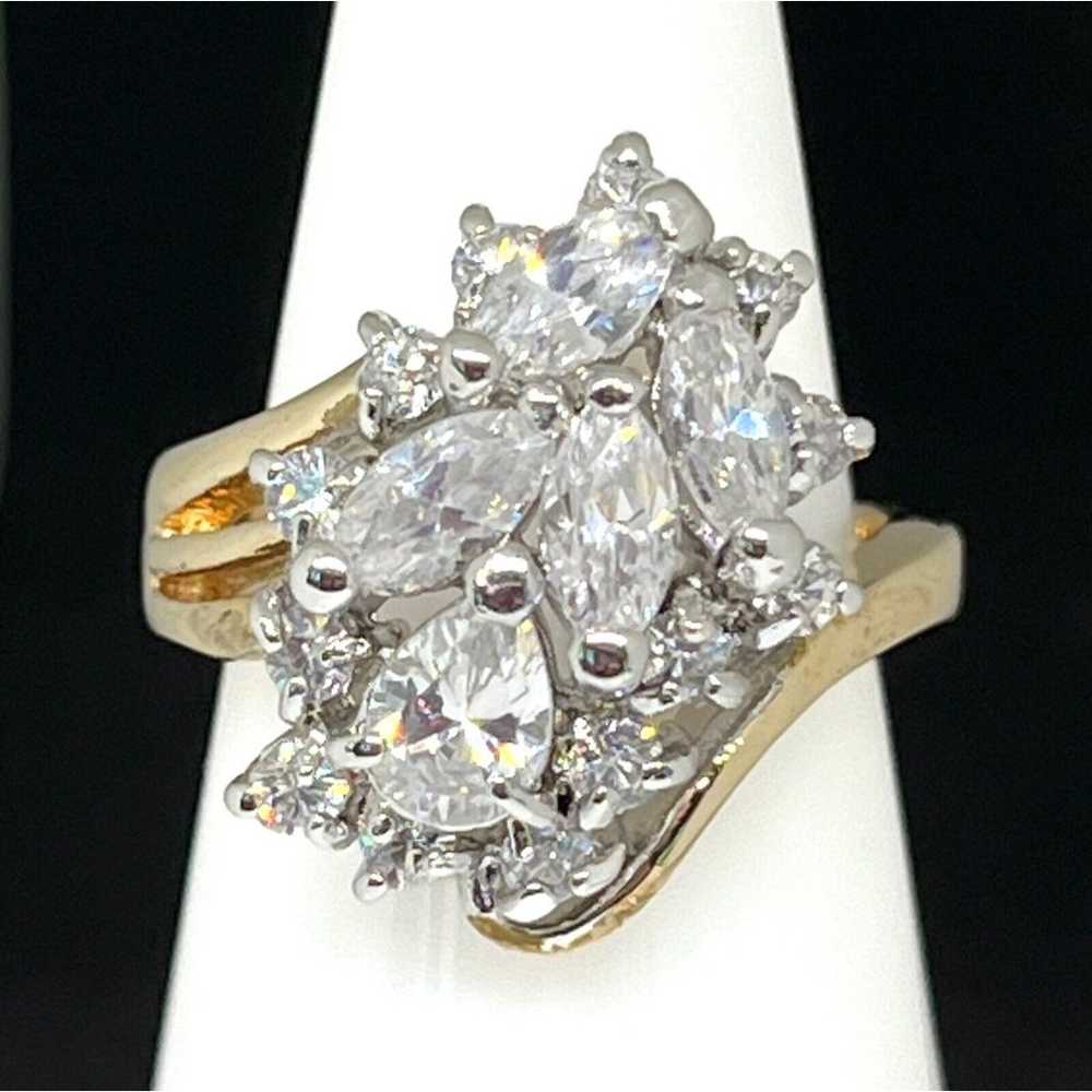 Vintage Cluster Ring Size 5 Cubic Zirconia 14K Go… - image 10