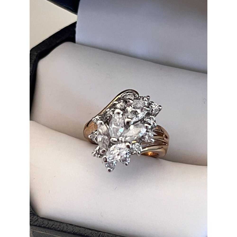 Vintage Cluster Ring Size 5 Cubic Zirconia 14K Go… - image 11