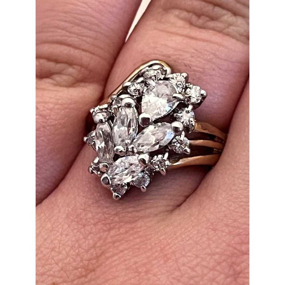 Vintage Cluster Ring Size 5 Cubic Zirconia 14K Go… - image 3