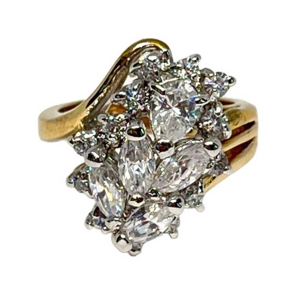 Vintage Cluster Ring Size 5 Cubic Zirconia 14K Go… - image 5