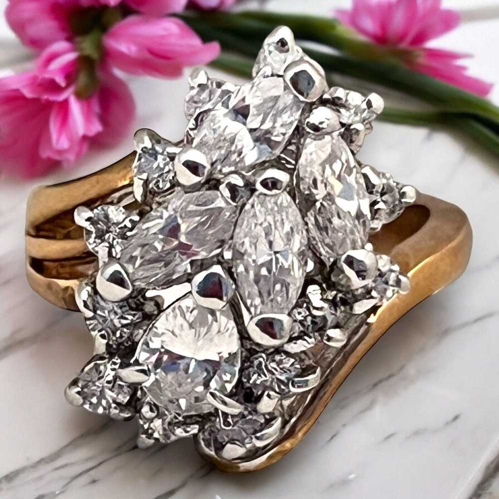 Vintage Cluster Ring Size 5 Cubic Zirconia 14K Go… - image 9