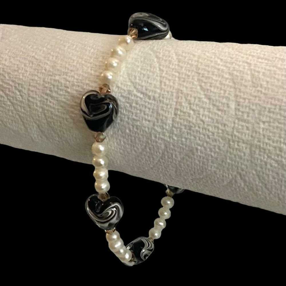 Sterling Silver RO#x Lovely Pearl, Glass Hearts &… - image 2