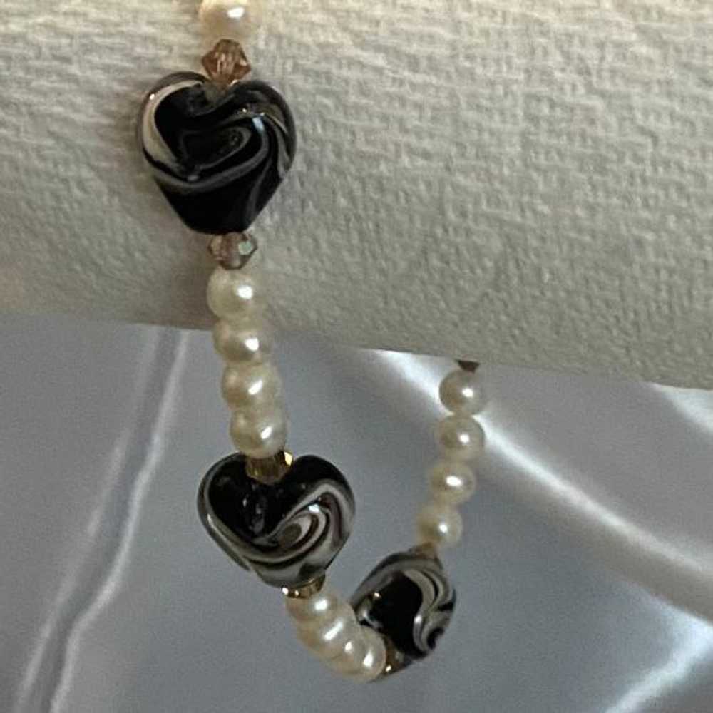 Sterling Silver RO#x Lovely Pearl, Glass Hearts &… - image 5