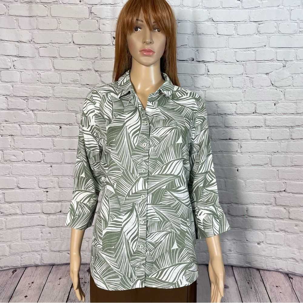 Chicos Chico's Linen Fresh Leaves No Iron Shirt S… - image 2