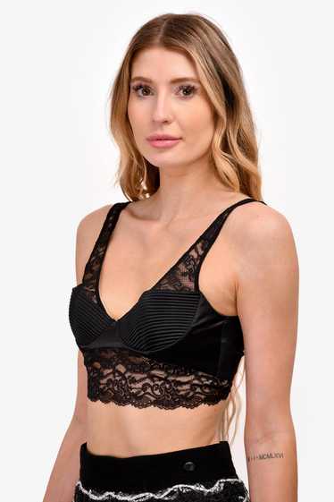 Versace Black Satin Greca-Detail Lace Trim Bra Top