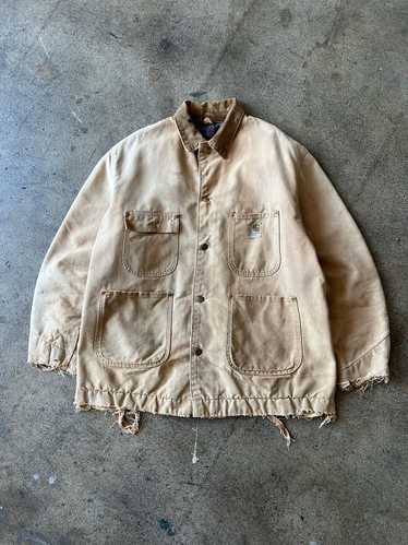 1970s Carhartt Faded Tan Distressed Chore Coat