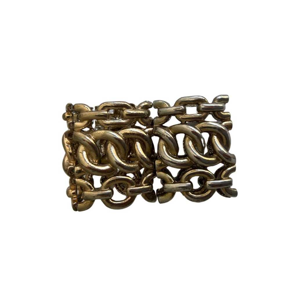 Rare Find Vintage Chunky Gold Metal Link Stretch … - image 5