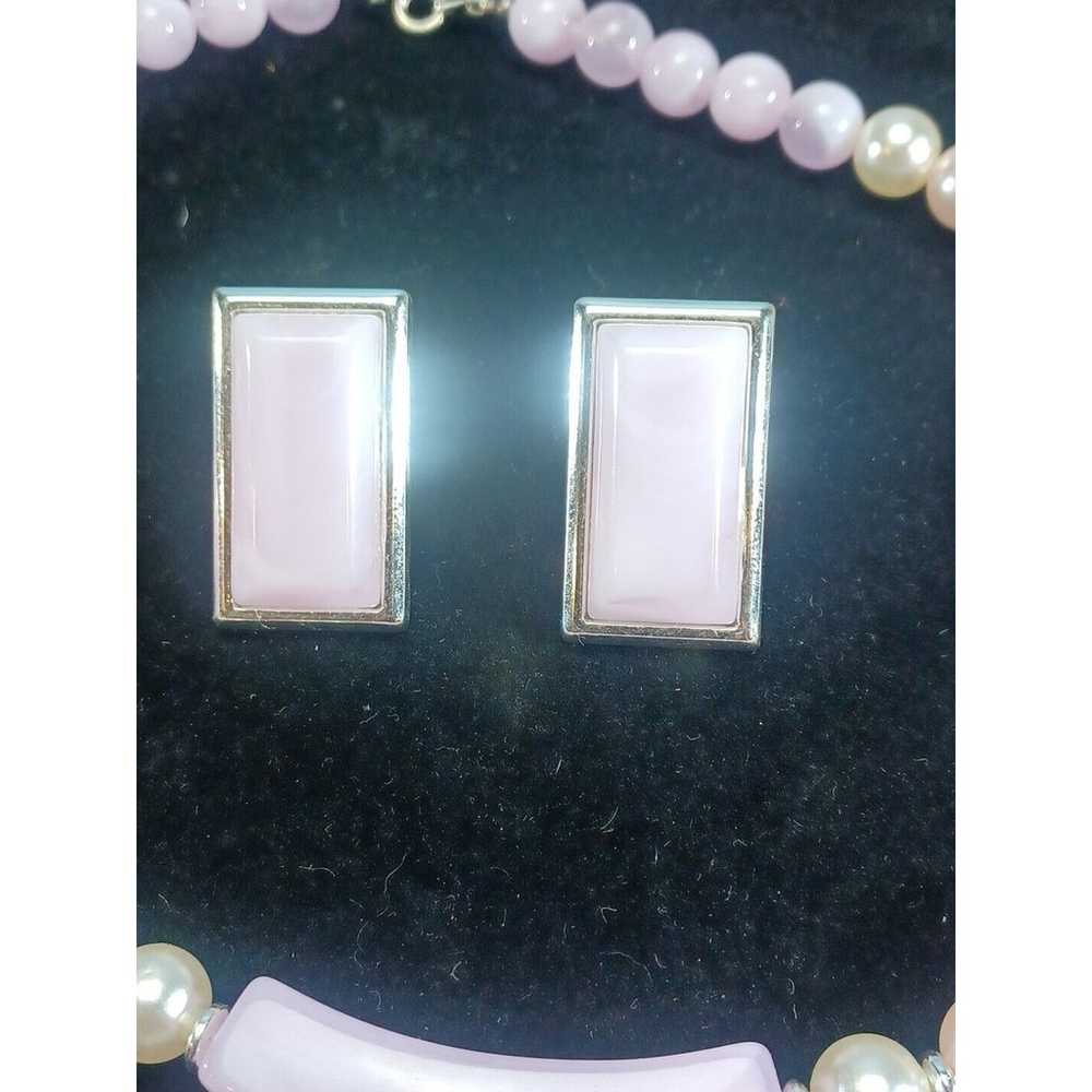 Vintage Genuine Lucite Pink White & Silver Toned … - image 3