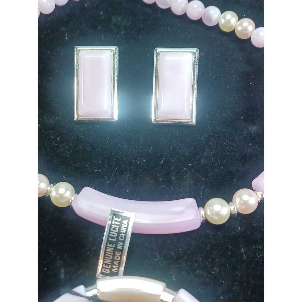 Vintage Genuine Lucite Pink White & Silver Toned … - image 4