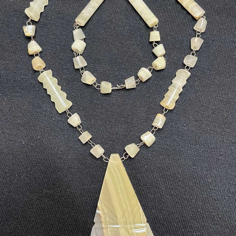 Vintage Mexican Agate Large Pyramid beaded Neckla… - image 1