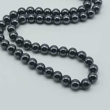 Vintage on sale Hand Knotted Hematite Bead Necklace 8mm Heavy Round Beads 19”