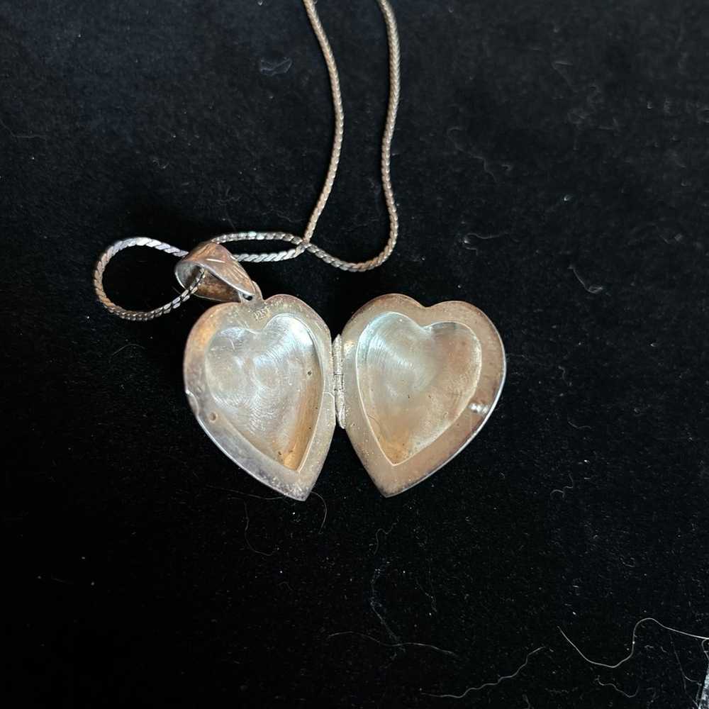 Vintage sterling silver heart pendant with neckla… - image 2