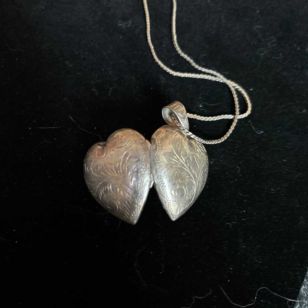 Vintage sterling silver heart pendant with neckla… - image 3