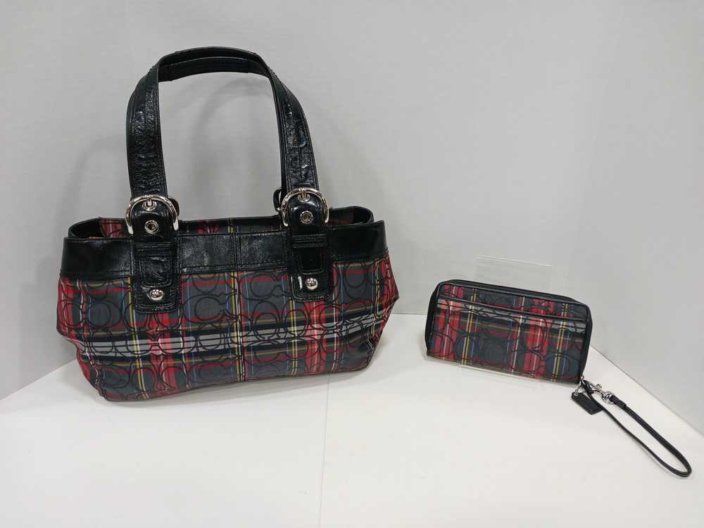 Authentic COACH Signature Canvas Poppy Tartan Pla… - image 5