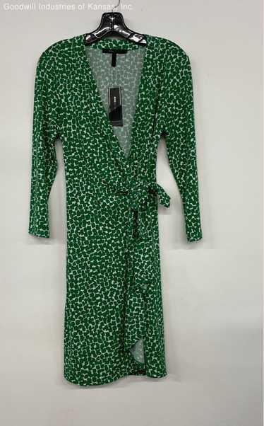 BCBGMAXAZRIA Green/White Wrap Dress - Size M