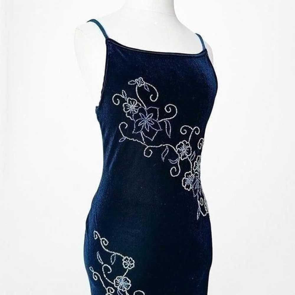 Vintage Navy Blue Knit Velvet Floral Beaded Maxi … - image 6