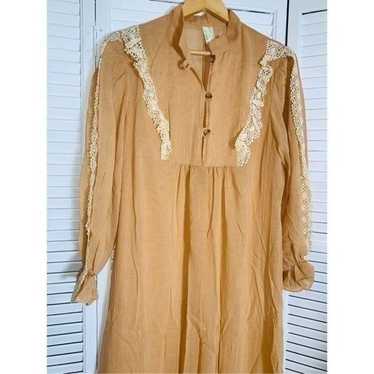 Vintage Butterscotch Cotton Gauze Prairie Maxi Dr… - image 1