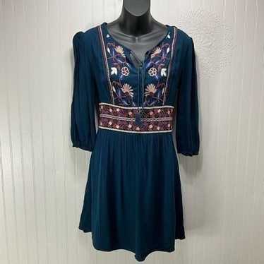 FRANCESCA’S Blue Rain Boho Embroidered Dress