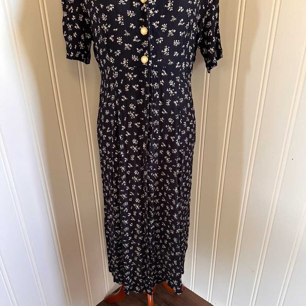 Vintage 90s Cottagecore Blue Floral Midi Dress M - image 3