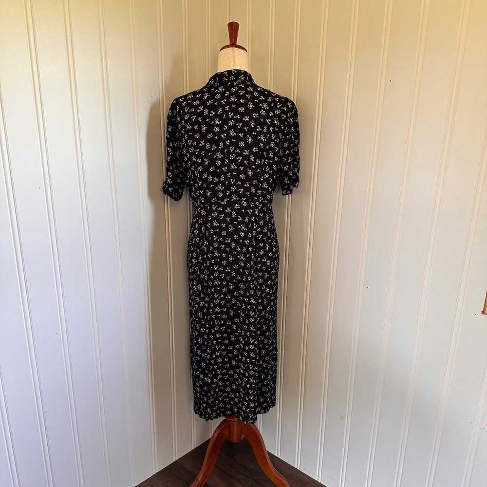 Vintage 90s Cottagecore Blue Floral Midi Dress M - image 5