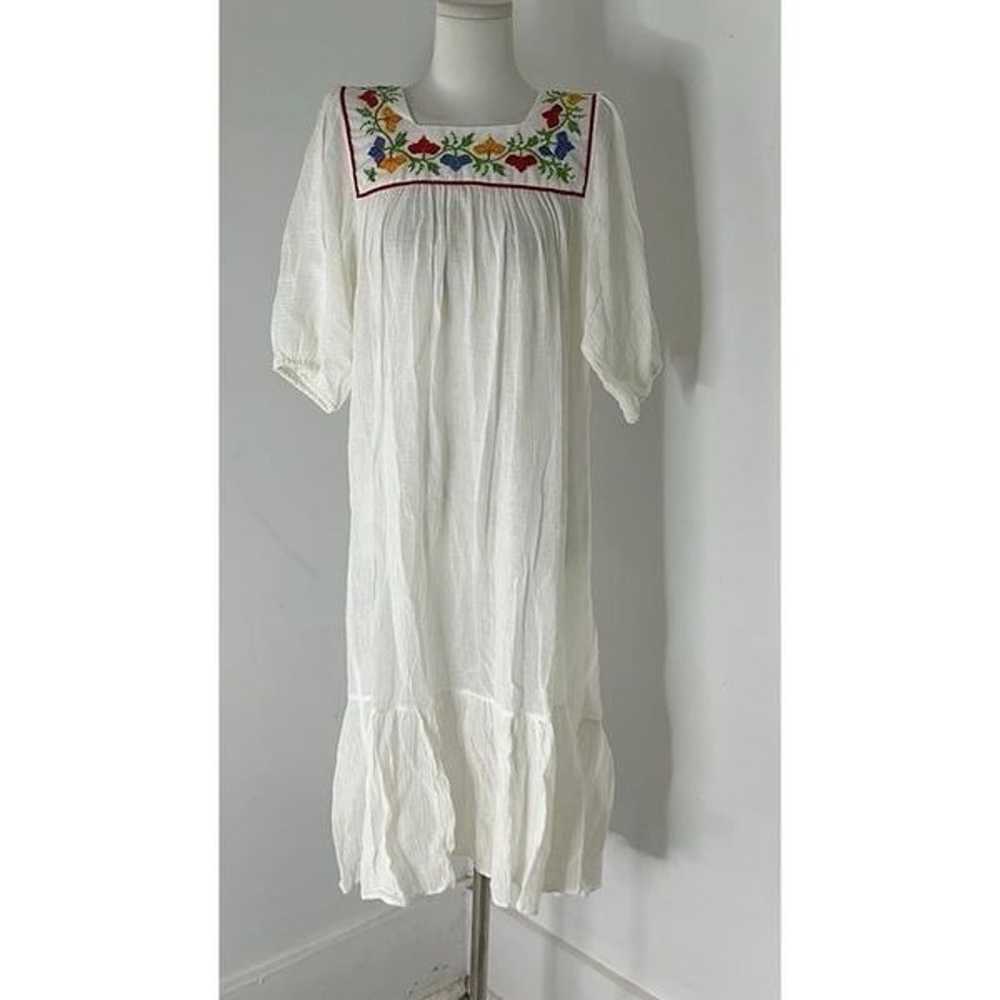 Vintage Sears 70s Boho Embroidered Yoke Cotton Ga… - image 1