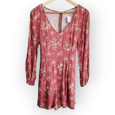 American Eagle Pink Floral Long Sleeve Flowy Rompe