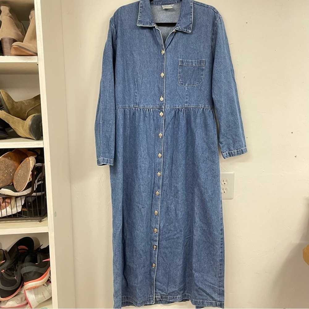 Vintage Denim Core Dress Maxi Long Sleeve Womens … - image 2