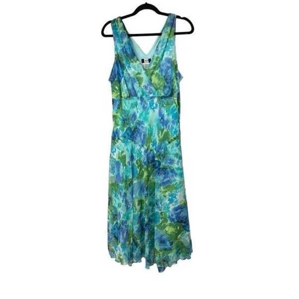 90’s Y2K Blue Green V Neck Maxi Dress Women’s Sz … - image 1