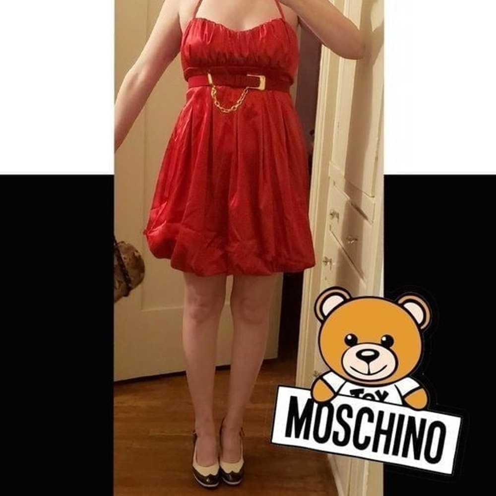 VTG Moschino Couture Red Satin Ruched Y2K Dress - image 1