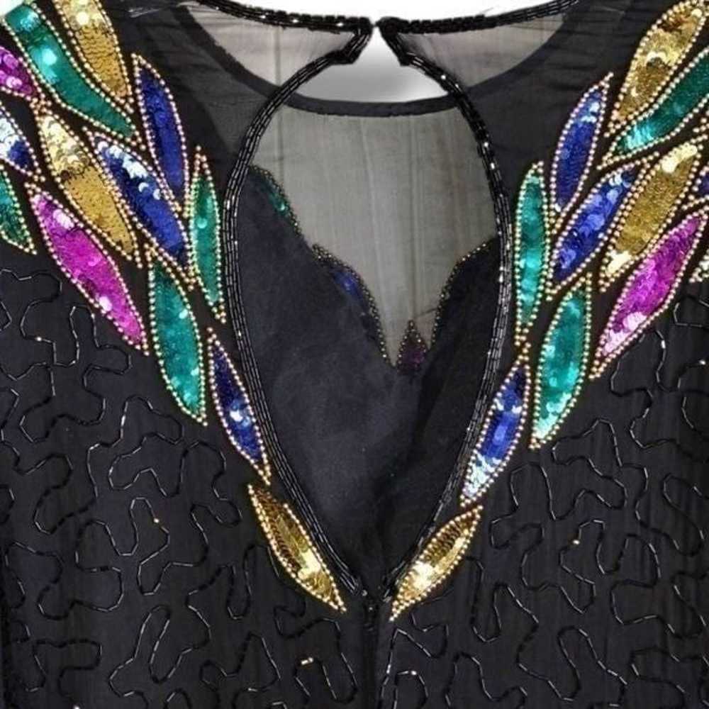 Laurence Kazar Womens Dress Vtg Sz XL Beaded Blac… - image 3