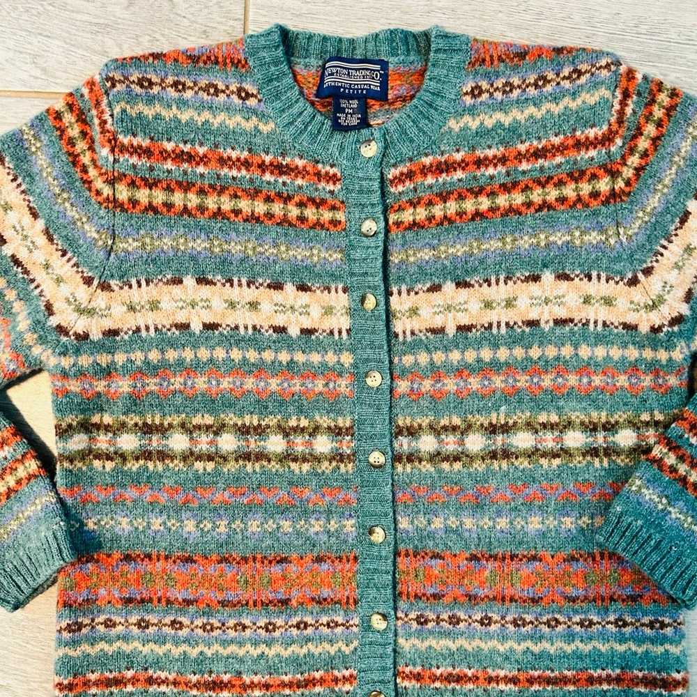 Vintage 70's 100% Shetland Wool Fair Isle Cardiga… - image 10