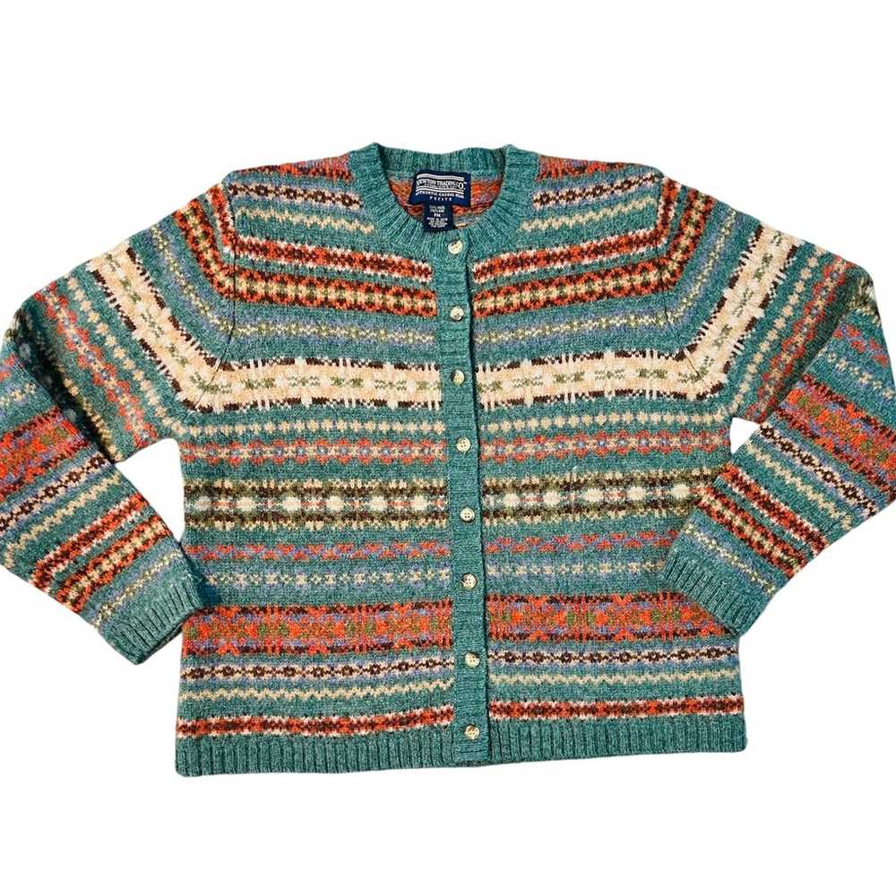 Vintage 70's 100% Shetland Wool Fair Isle Cardiga… - image 1