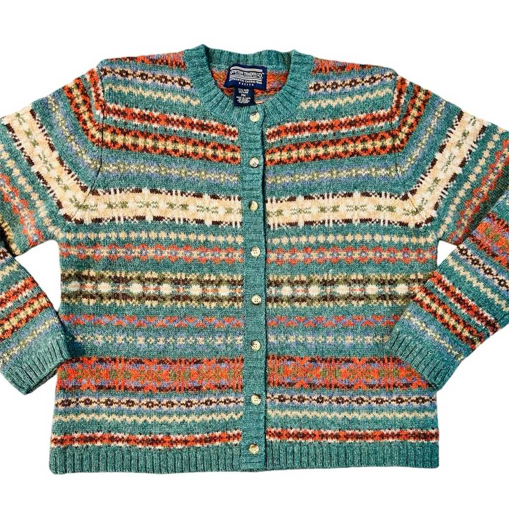 Vintage 70's 100% Shetland Wool Fair Isle Cardiga… - image 2