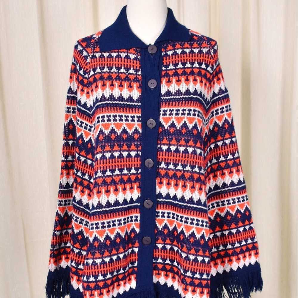 1960s Vintage Red White & Blue Poncho - image 1