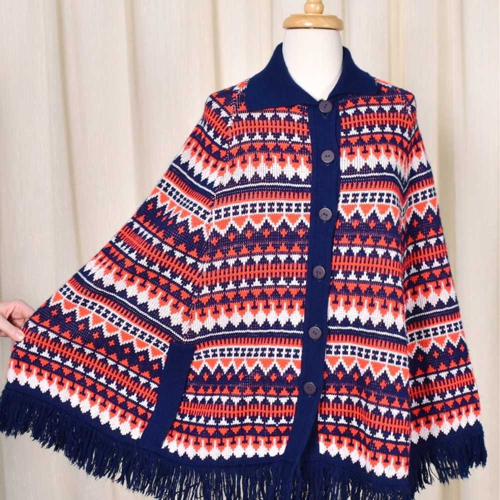 1960s Vintage Red White & Blue Poncho - image 3