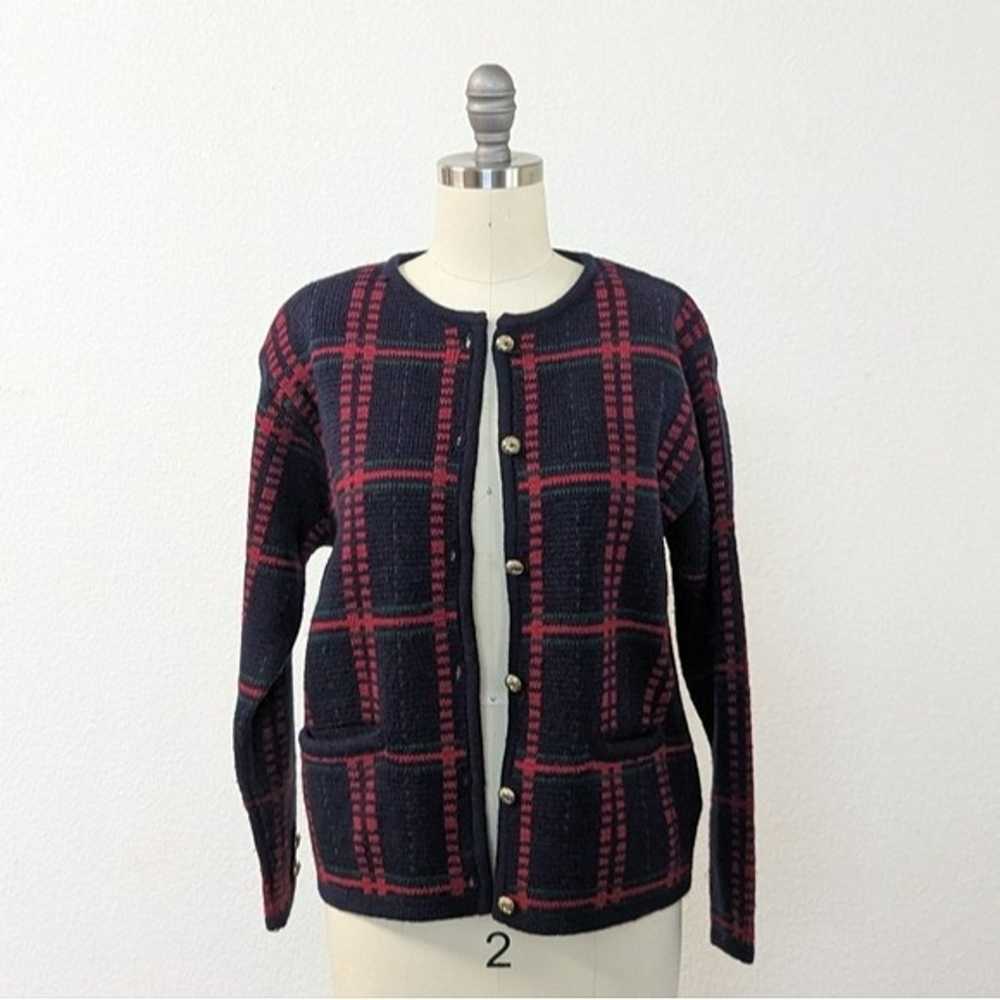 Vintage Karen Scott Plaid Wool Blend Cardigan Red… - image 1