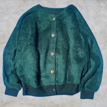 Shaggy cardigan with dolman sleeves, crew neck, g… - image 1