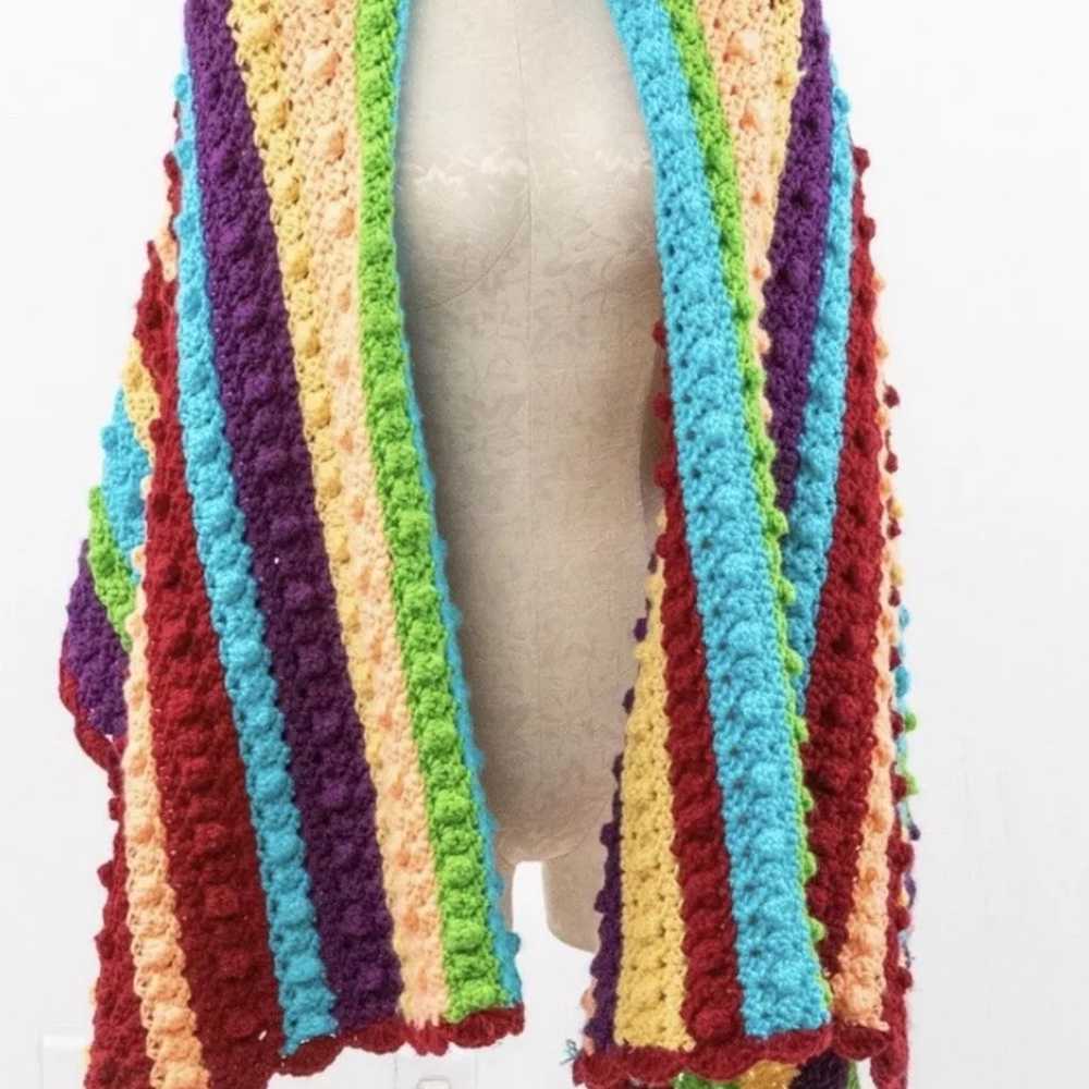 Vintage Crochet Knit Shawl Afghan Blanket Grannyc… - image 3