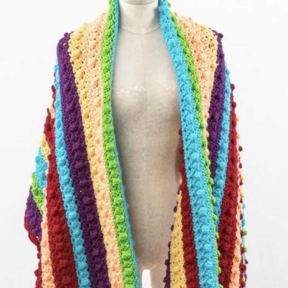 Vintage Crochet Knit Shawl Afghan Blanket Grannyc… - image 6