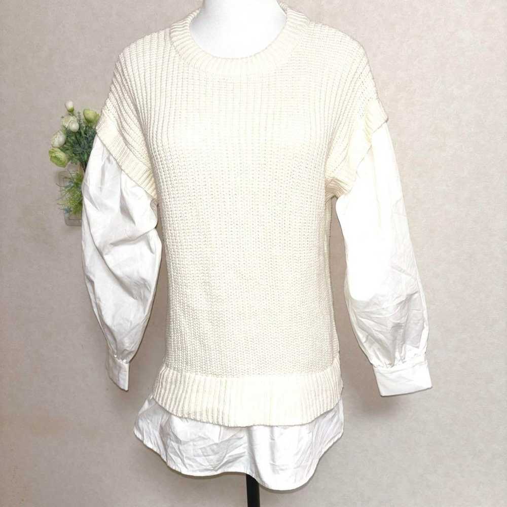 Vis 【free】 knit layered top with volume sleeves t… - image 1