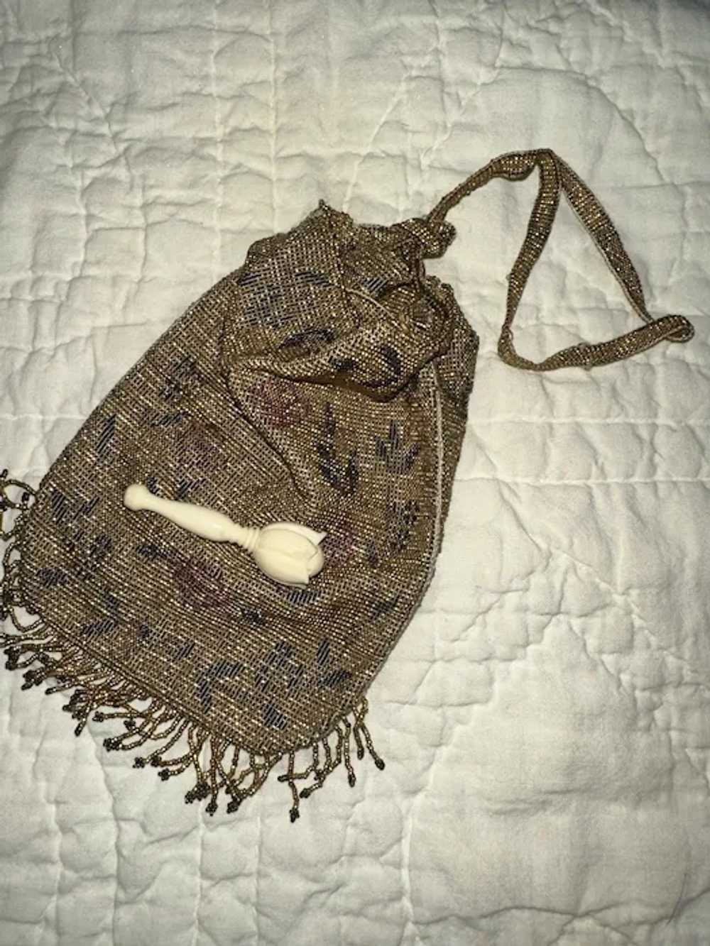 Antique French Micro Beaded Ladies Reticule - image 4