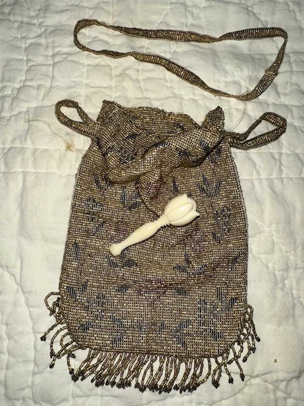 Antique French Micro Beaded Ladies Reticule - image 5