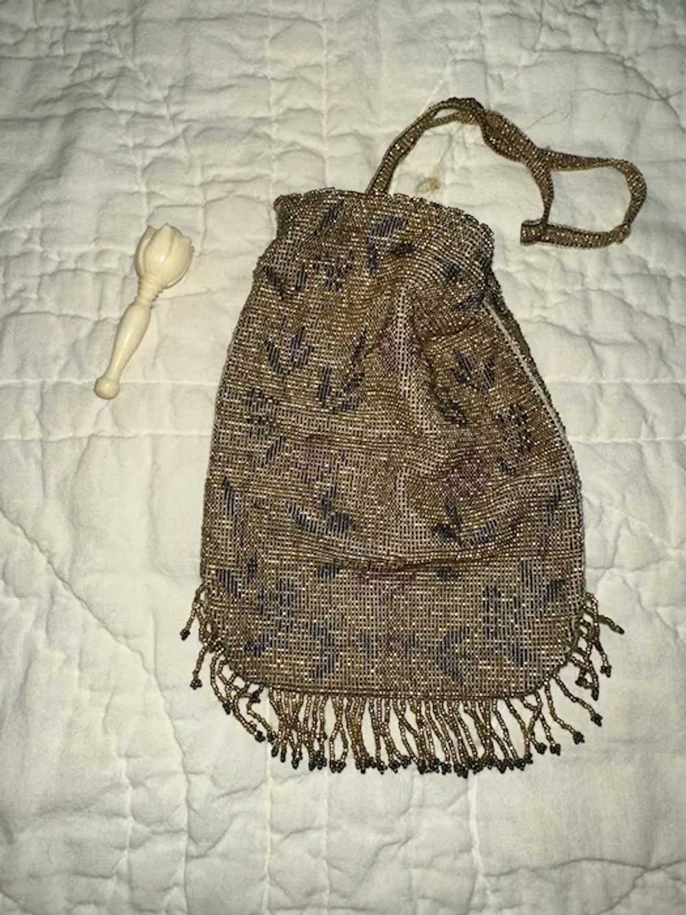 Antique French Micro Beaded Ladies Reticule - image 7