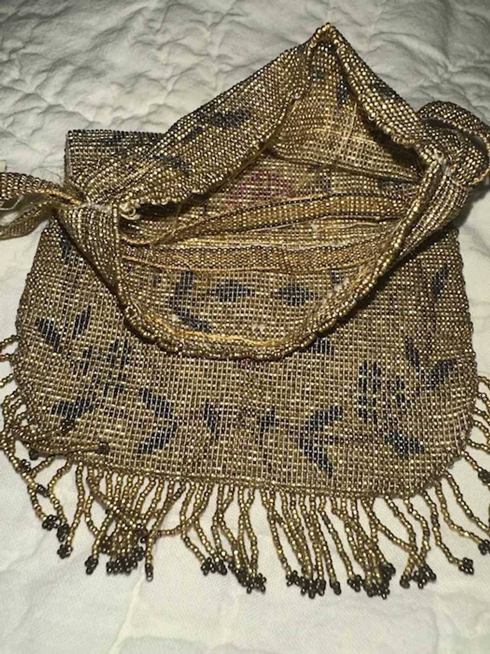 Antique French Micro Beaded Ladies Reticule - image 9