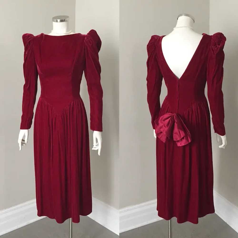 Vintage Late 1980s Maroon Velvet Dress with Enorm… - image 11