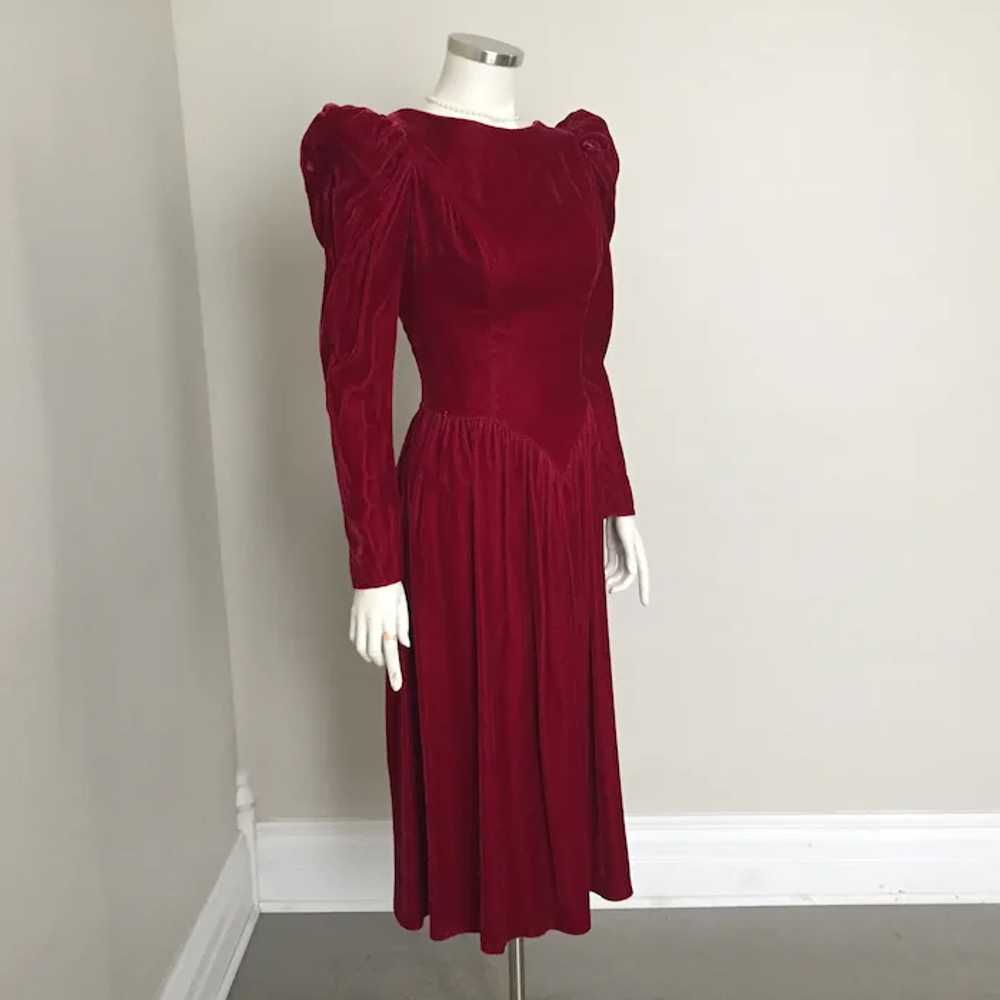 Vintage Late 1980s Maroon Velvet Dress with Enorm… - image 3