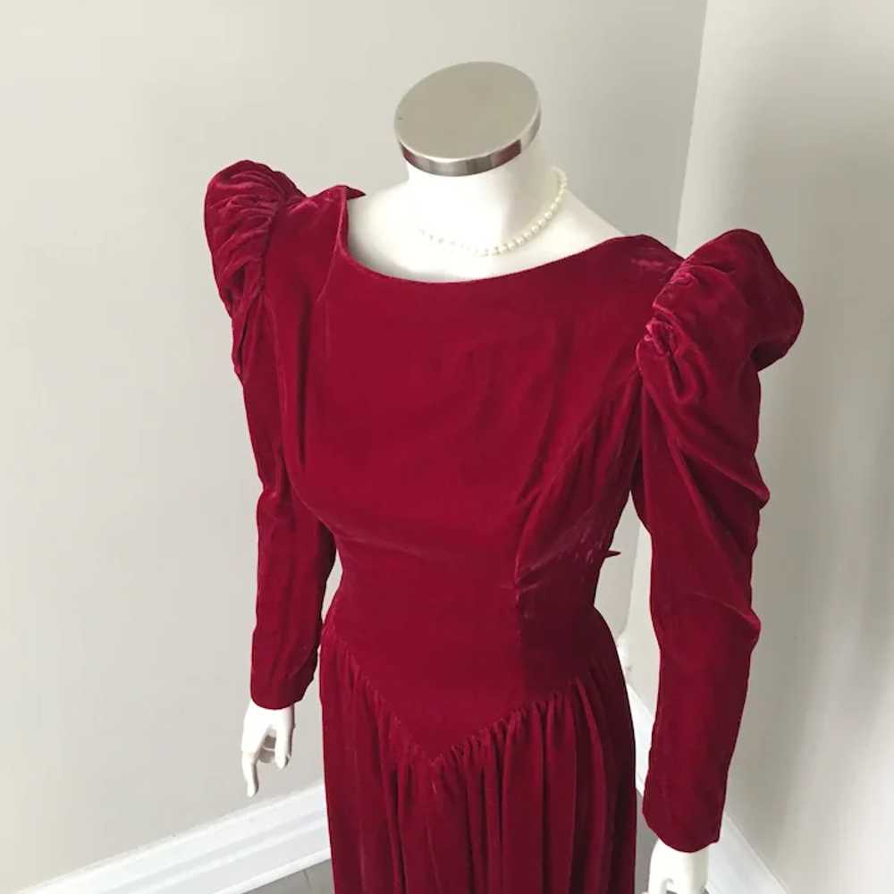 Vintage Late 1980s Maroon Velvet Dress with Enorm… - image 5